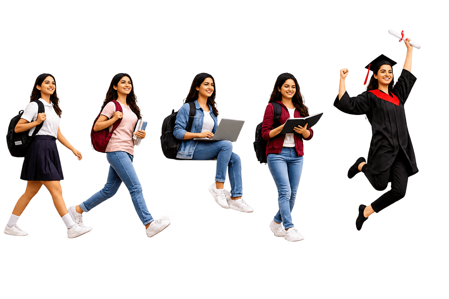 Students jumping and walking