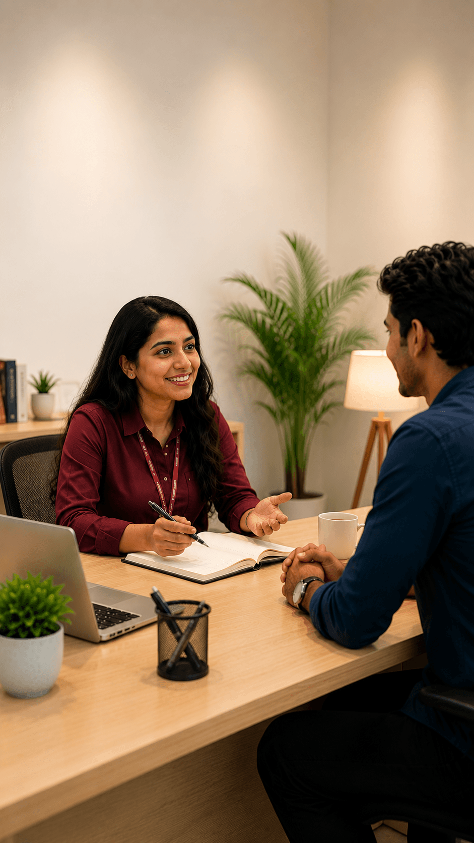 Support team member talking to a student